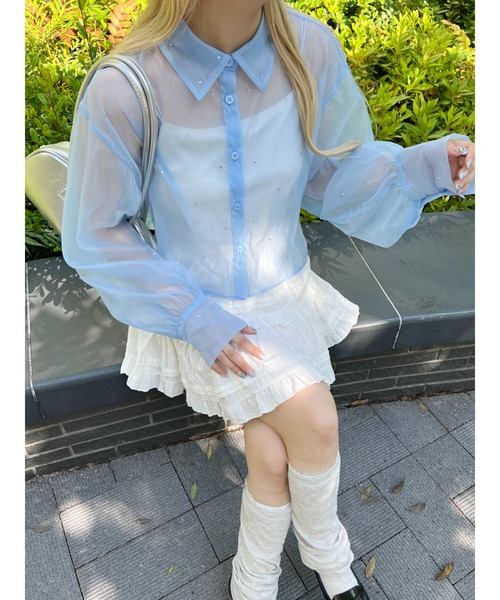 PHILLY（フィリー）の「【PHILLY】ビジューポイントシアーシャツ（シャツ/ブラウス・レディース・ブラック/ブルー/ホワイト・FREE）」の22枚目の写真