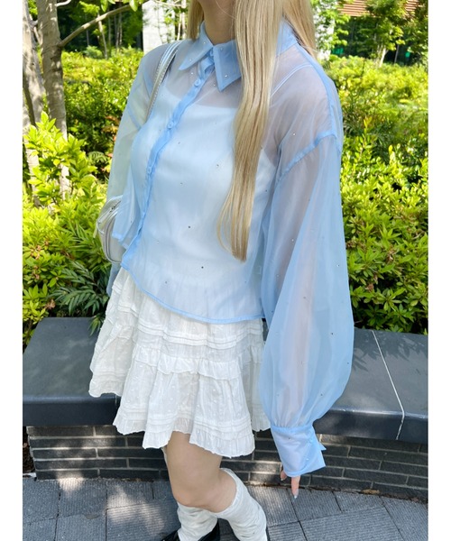 PHILLY（フィリー）の「【PHILLY】ビジューポイントシアーシャツ（シャツ/ブラウス・レディース・ブラック/ブルー/ホワイト・FREE）」の13枚目の写真