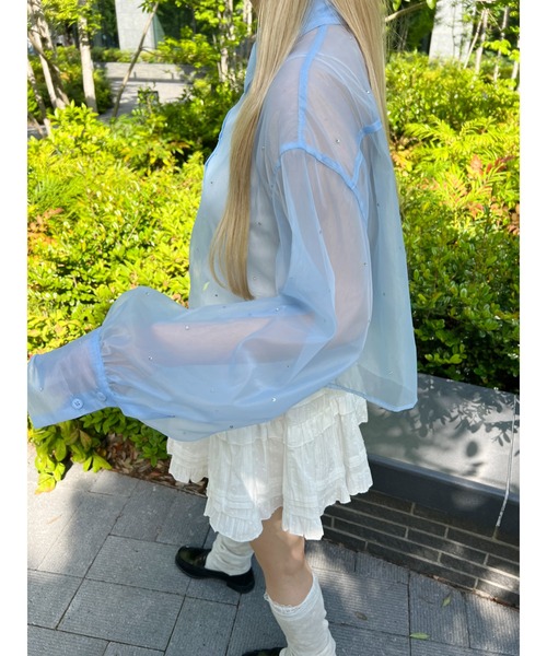 PHILLY（フィリー）の「【PHILLY】ビジューポイントシアーシャツ（シャツ/ブラウス・レディース・ブラック/ブルー/ホワイト・FREE）」の14枚目の写真