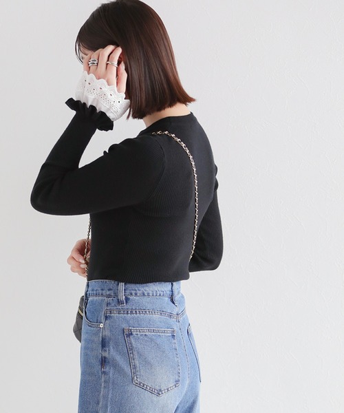 Fit more(フィットモア)の「【ZOZO限定商品】レースフレアスリーブリブニット(ニット/セーター・レディース・ピンク/アイボリー/ブラック/グレー・FREE)」の6枚目の写真