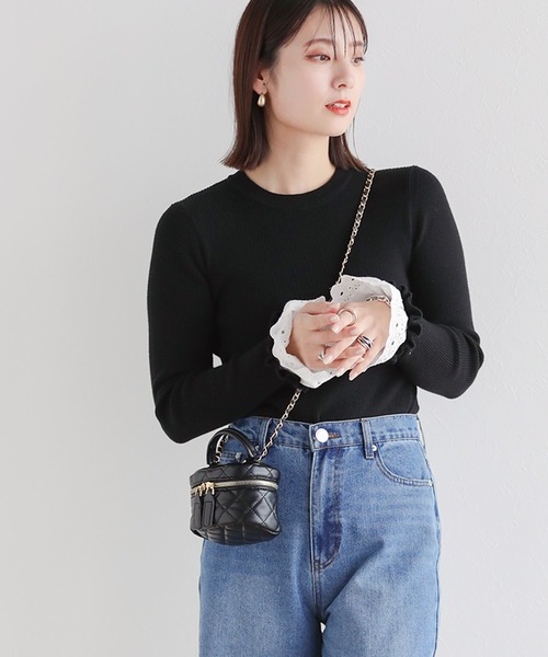 Fit more(フィットモア)の「【ZOZO限定商品】レースフレアスリーブリブニット(ニット/セーター・レディース・ピンク/アイボリー/ブラック/グレー・FREE)」の7枚目の写真