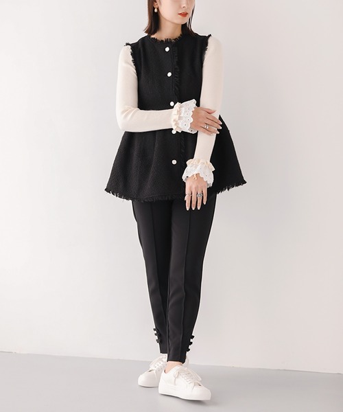 Fit more(フィットモア)の「【ZOZO限定商品】レースフレアスリーブリブニット(ニット/セーター・レディース・ピンク/アイボリー/ブラック/グレー・FREE)」の10枚目の写真