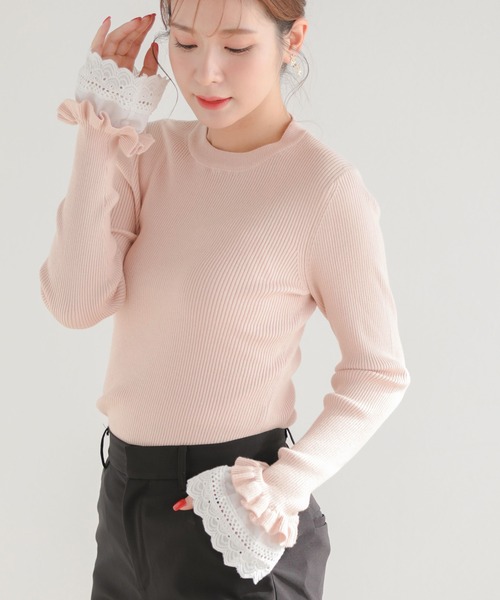 Fit more(フィットモア)の「【ZOZO限定商品】レースフレアスリーブリブニット(ニット/セーター・レディース・ピンク/アイボリー/ブラック/グレー・FREE)」の15枚目の写真