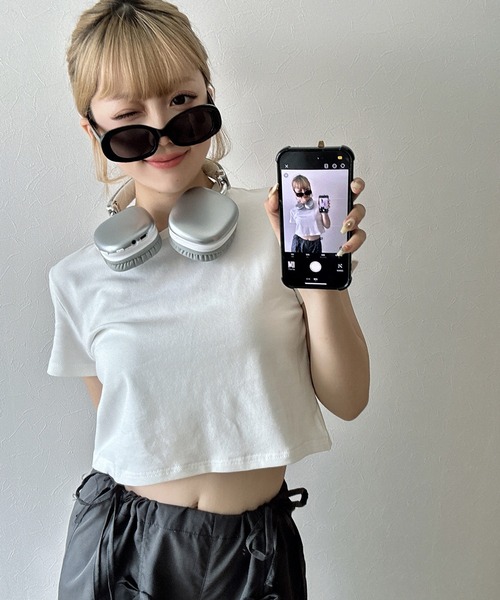 RiLi(リリ)の「カラーちびTシャツ【RL】(Tシャツ/カットソー・レディース・ホワイト/ピンク・FREE)」の1枚目の写真
