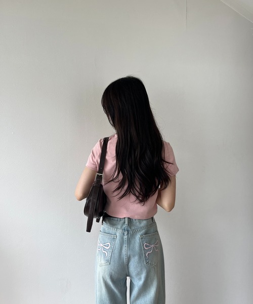 RiLi(リリ)の「カラーちびTシャツ【RL】(Tシャツ/カットソー・レディース・ホワイト/ピンク・FREE)」の9枚目の写真