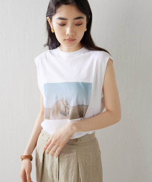 【ウィムガゼット】フォトノースリーブTシャツ Whim Gazette tシャツ フォトノースリーブTシャツ レディース