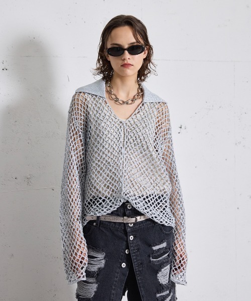 【新品未使用】24SS Hand knit lame cardigan seyto（セイト）の「Hand knit lame cardigan / ハンドニット