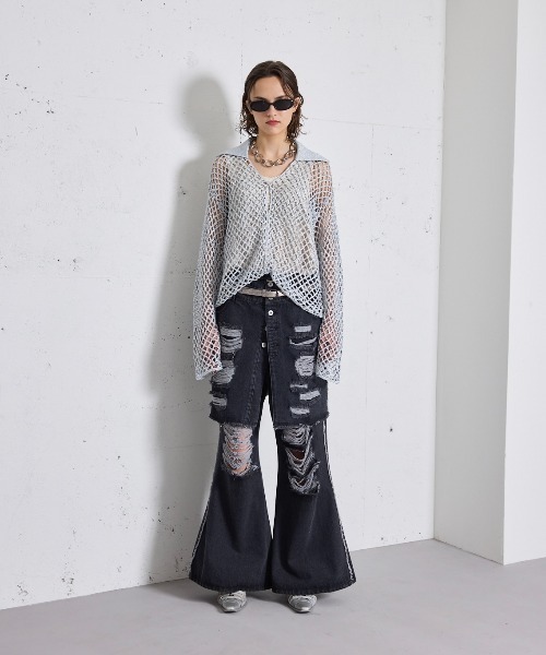 美品 seyto 24SS ラメニット カーディガン シルバー seyto（セイト）の「Hand knit lame cardigan / ハンドニット