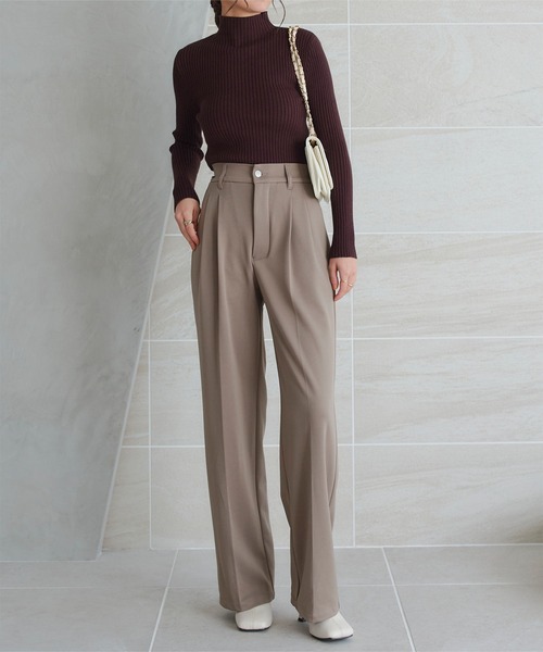 KOBE LETTUCE（コウベレタス）の「お腹ポッコリ解消ストレートパンツ（スラックス・レディース・モカ/ブラック/カーキ・TM/PL/M/PM/TL/L/XL）」の15枚目の写真