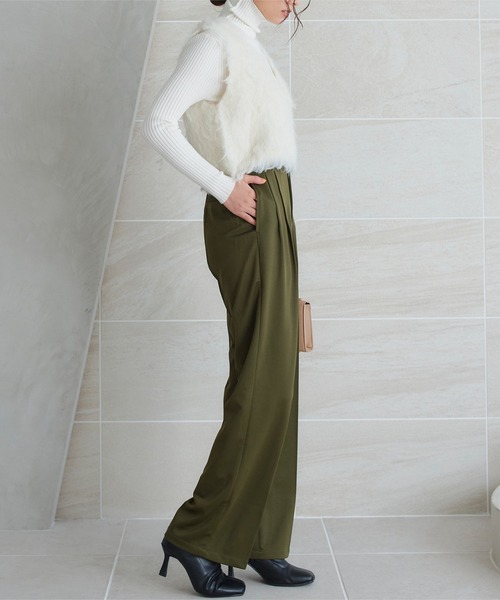 KOBE LETTUCE（コウベレタス）の「お腹ポッコリ解消ストレートパンツ（スラックス・レディース・モカ/ブラック/カーキ・TM/PL/M/PM/TL/L/XL）」の18枚目の写真