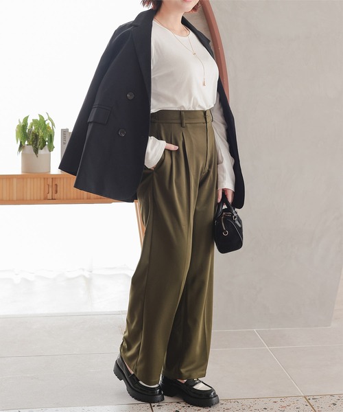 KOBE LETTUCE（コウベレタス）の「お腹ポッコリ解消ストレートパンツ（スラックス・レディース・モカ/ブラック/カーキ・TM/PL/M/PM/TL/L/XL）」の19枚目の写真