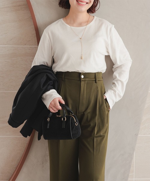 KOBE LETTUCE（コウベレタス）の「お腹ポッコリ解消ストレートパンツ（スラックス・レディース・モカ/ブラック/カーキ・TM/PL/M/PM/TL/L/XL）」の20枚目の写真