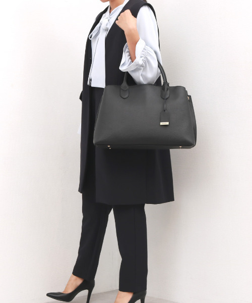 タグ付ペルケ/ perche牛革A4・2wayレザートートグレーブラック黒