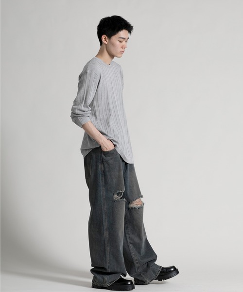 aimoha（アイモハ）の「【aimoha neo】 Soft Ribbed Long Sleeve Sweater（ニット/セーター・メンズ・グレー/ブラック・LARGE/XX-LARGE/X-LARGE）」の9枚目の写真