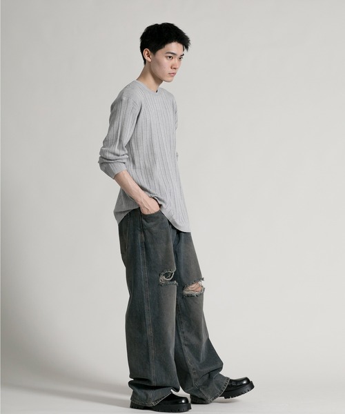 aimoha（アイモハ）の「【aimoha neo】 Soft Ribbed Long Sleeve Sweater（ニット/セーター・メンズ・グレー/ブラック・LARGE/XX-LARGE/X-LARGE）」の10枚目の写真