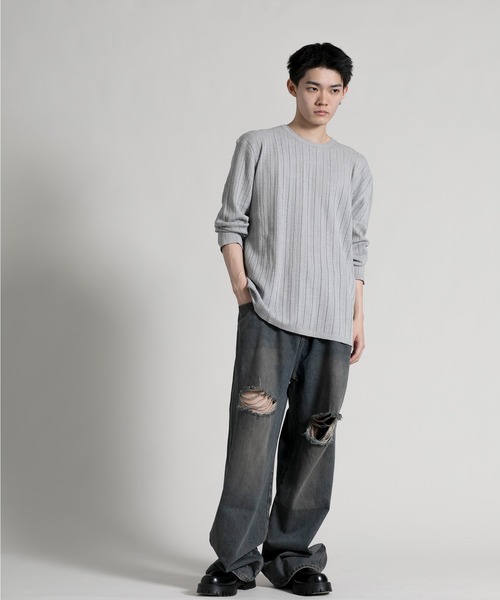 aimoha（アイモハ）の「【aimoha neo】 Soft Ribbed Long Sleeve Sweater（ニット/セーター・メンズ・グレー/ブラック・LARGE/XX-LARGE/X-LARGE）」の11枚目の写真