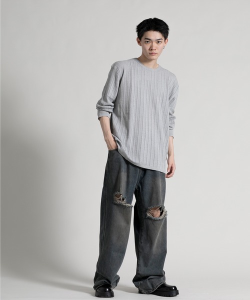 aimoha（アイモハ）の「【aimoha neo】 Soft Ribbed Long Sleeve Sweater（ニット/セーター・メンズ・グレー/ブラック・LARGE/XX-LARGE/X-LARGE）」の12枚目の写真