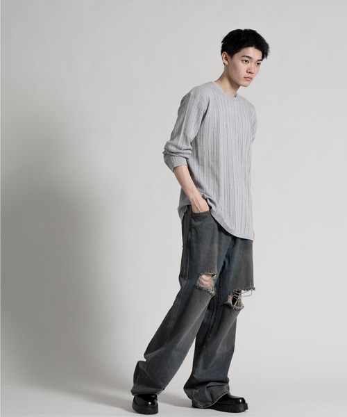 aimoha（アイモハ）の「【aimoha neo】 Soft Ribbed Long Sleeve Sweater（ニット/セーター・メンズ・グレー/ブラック・LARGE/XX-LARGE/X-LARGE）」の13枚目の写真