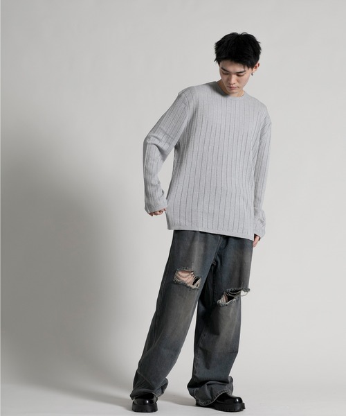 aimoha（アイモハ）の「【aimoha neo】 Soft Ribbed Long Sleeve Sweater（ニット/セーター・メンズ・グレー/ブラック・LARGE/XX-LARGE/X-LARGE）」の15枚目の写真