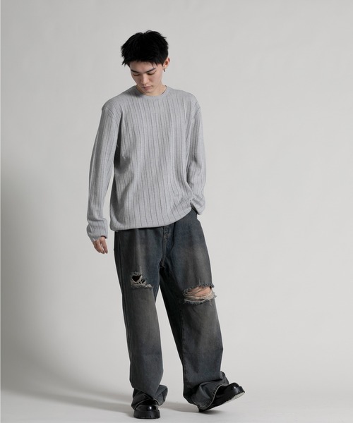 aimoha（アイモハ）の「【aimoha neo】 Soft Ribbed Long Sleeve Sweater（ニット/セーター・メンズ・グレー/ブラック・LARGE/XX-LARGE/X-LARGE）」の16枚目の写真