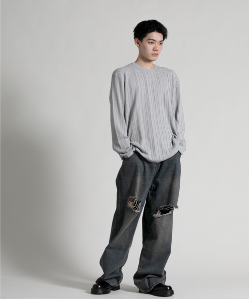 aimoha（アイモハ）の「【aimoha neo】 Soft Ribbed Long Sleeve Sweater（ニット/セーター・メンズ・グレー/ブラック・LARGE/XX-LARGE/X-LARGE）」の18枚目の写真