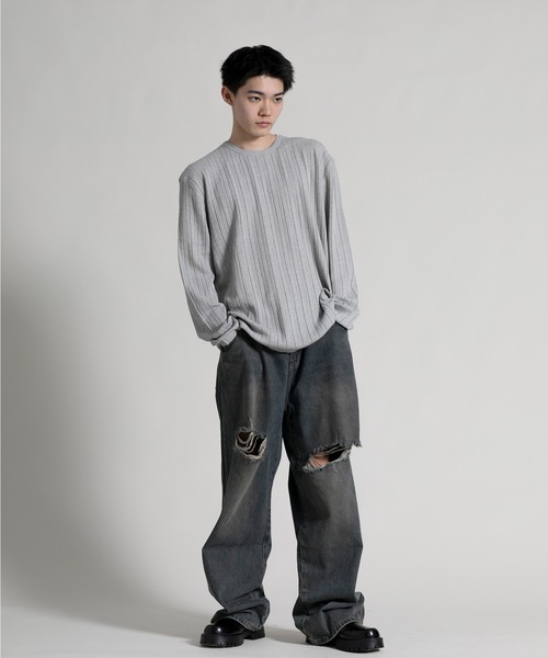 aimoha（アイモハ）の「【aimoha neo】 Soft Ribbed Long Sleeve Sweater（ニット/セーター・メンズ・グレー/ブラック・LARGE/XX-LARGE/X-LARGE）」の19枚目の写真