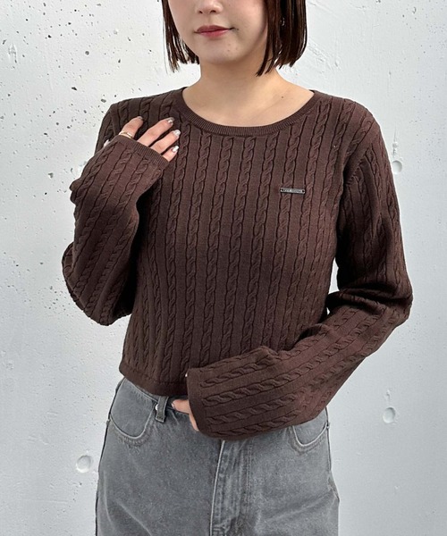 archives（アルシーヴ）の「ワンポイントケーブルニット（ニット/セーター・レディース・ブラック/ブラウン/グレー/アイボリー/ワイン・MEDIUM）」の4枚目の写真