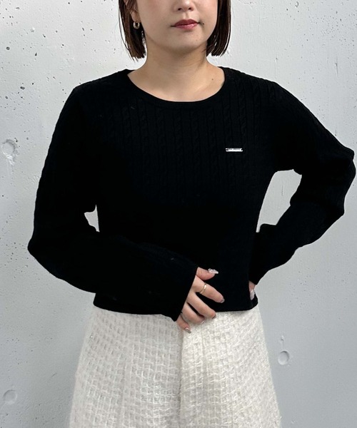 archives（アルシーヴ）の「ワンポイントケーブルニット（ニット/セーター・レディース・ブラック/ブラウン/グレー/アイボリー/ワイン・MEDIUM）」の3枚目の写真