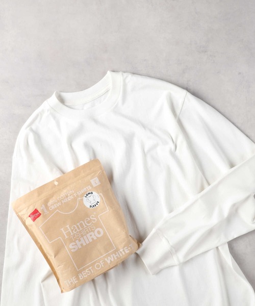 HANES(ヘインズ)の「HANES(ヘインズ)【XXLサイズ】SHIRO クルーネック長袖Tシャツ(Tシャツ/カットソー・メンズ・ホワイト・XXL)」の1枚目の写真