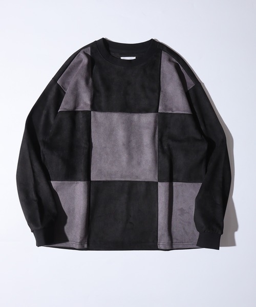 ATELANE（アテレーン）の「ATELANE フェイクスウェードブロック切替プルオーバー（Tシャツ/カットソー・メンズ・ブラック/アイボリー・L/M）」の2枚目の写真