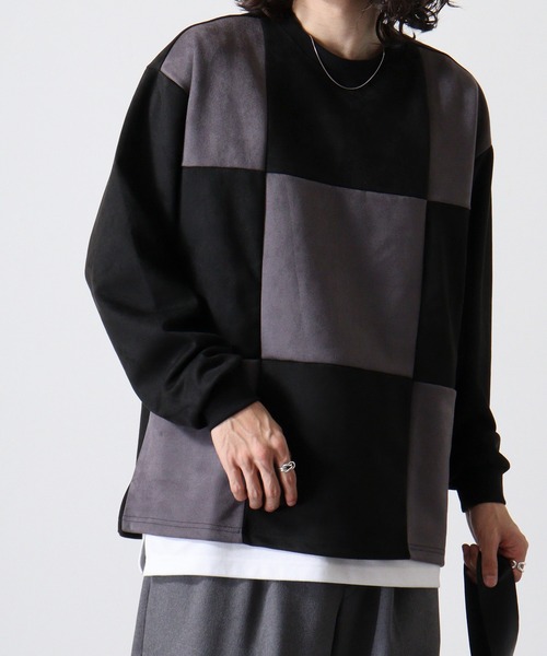ATELANE（アテレーン）の「ATELANE フェイクスウェードブロック切替プルオーバー（Tシャツ/カットソー・メンズ・ブラック/アイボリー・L/M）」の12枚目の写真