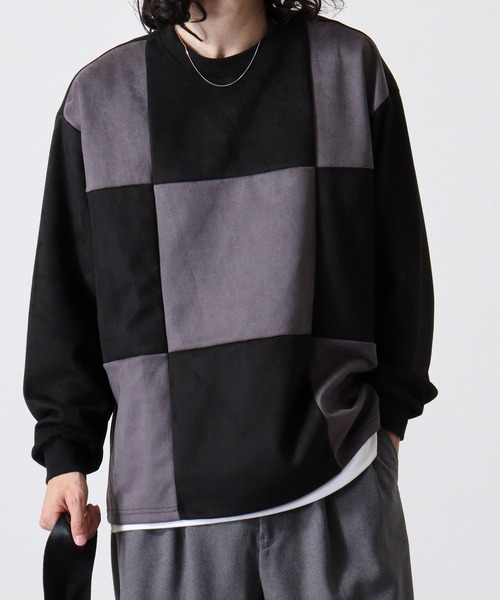 ATELANE（アテレーン）の「ATELANE フェイクスウェードブロック切替プルオーバー（Tシャツ/カットソー・メンズ・ブラック/アイボリー・L/M）」の13枚目の写真
