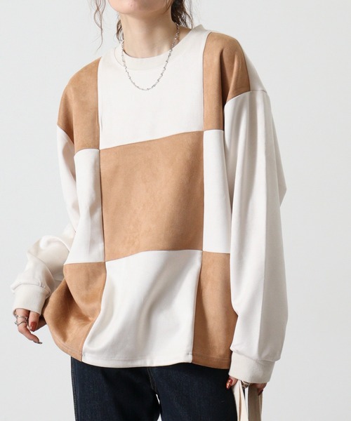 ATELANE（アテレーン）の「ATELANE フェイクスウェードブロック切替プルオーバー（Tシャツ/カットソー・メンズ・ブラック/アイボリー・L/M）」の8枚目の写真