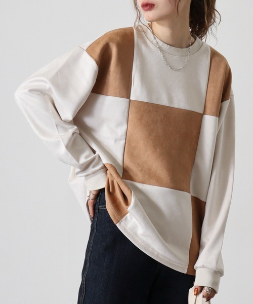 ATELANE（アテレーン）の「ATELANE フェイクスウェードブロック切替プルオーバー（Tシャツ/カットソー・メンズ・ブラック/アイボリー・L/M）」の9枚目の写真
