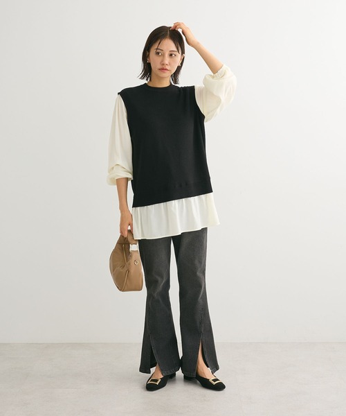 Sugar spoon(シュガースプーン)の「・SUGAR SPOON デニムスリットフレアパンツ(デニムパンツ・レディース・インディゴブルー/ブラック・FREE)」の5枚目の写真