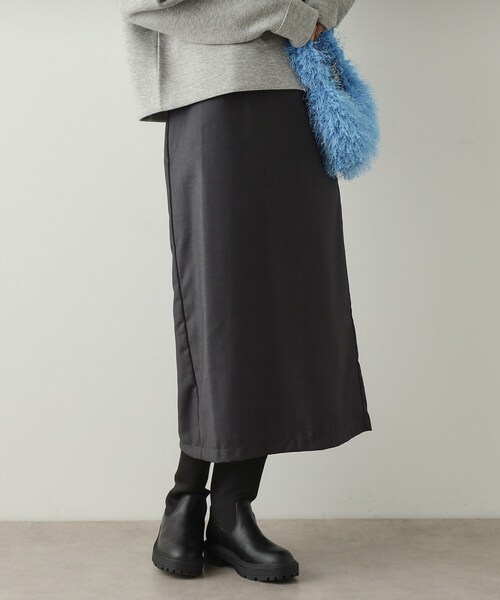 OPAQUE.CLIP（オペークドットクリップ）の「◆≪ツインセット≫プリーツラップ×ナロースカート【洗濯機洗い可】（スカート・レディース・チャコールグレー/キャメル・38/40/42）」の3枚目の写真