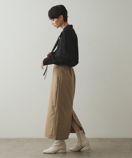 OPAQUE.CLIP（オペークドットクリップ）の「◆≪ツインセット≫プリーツラップ×ナロースカート【洗濯機洗い可】（スカート・レディース・チャコールグレー/キャメル・38/40/42）」の11枚目の写真