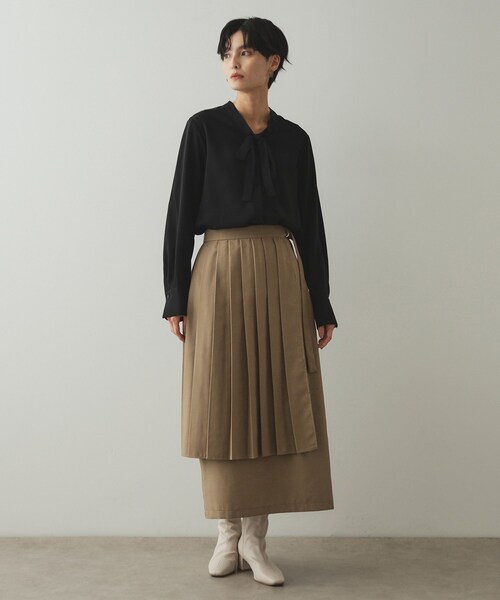 OPAQUE.CLIP（オペークドットクリップ）の「◆≪ツインセット≫プリーツラップ×ナロースカート【洗濯機洗い可】（スカート・レディース・チャコールグレー/キャメル・38/40/42）」の12枚目の写真