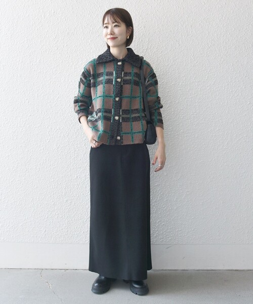 セール】SHIPS any:〈手洗い可能〉チェック ジャカード 襟付き ニット