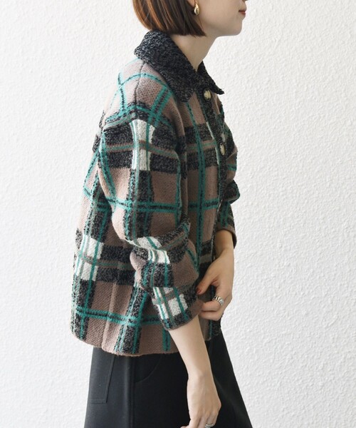 セール】SHIPS any:〈手洗い可能〉チェック ジャカード 襟付き