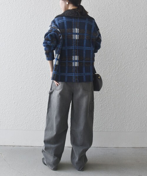 セール】SHIPS any:〈手洗い可能〉チェック ジャカード 襟付き ニット