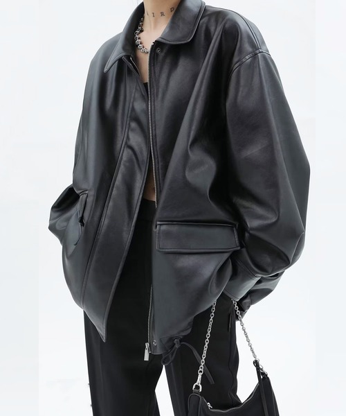 セール】ビッグシルエット PU レザー ブルゾン（ブルゾン