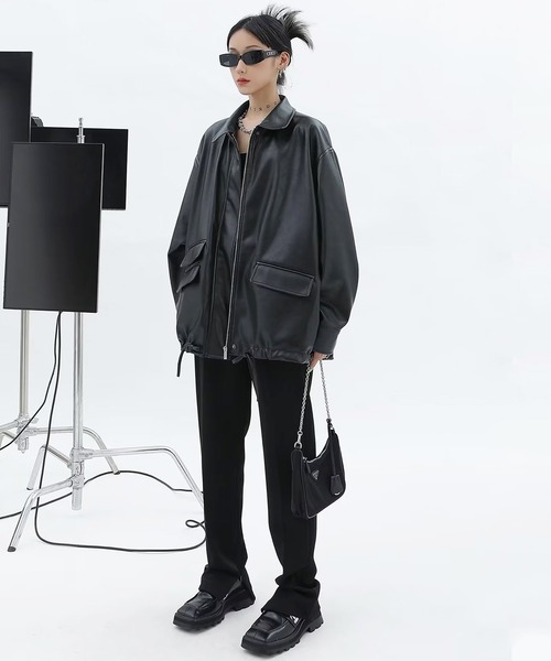 paravion フリルビッグカラー レザーブルゾン paravion フリルビッグカラー レザーブルゾン