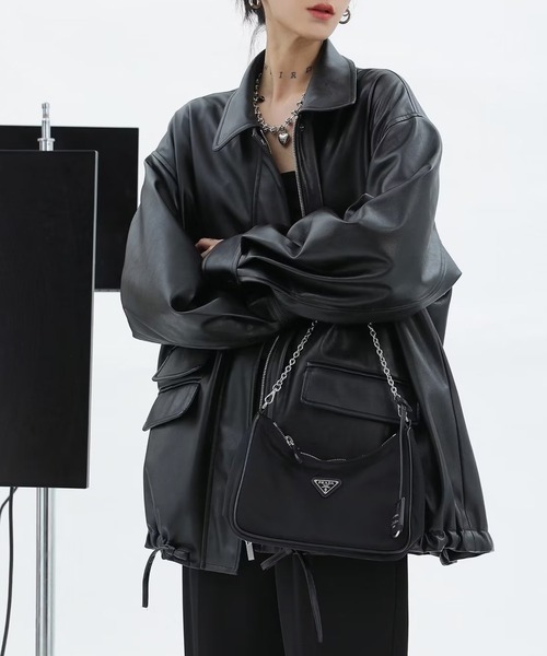 SLOBE IENA フェイクレザーブルゾン　フリーサイズ ブラック セール】ビッグシルエット PU レザー ブルゾン（ブルゾン