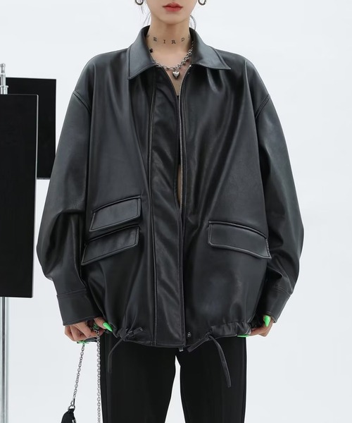 ⭐️BRAHMIN ⭐️タフタブルゾン 38 ブラック セール】ビッグシルエット PU レザー ブルゾン（ブルゾン