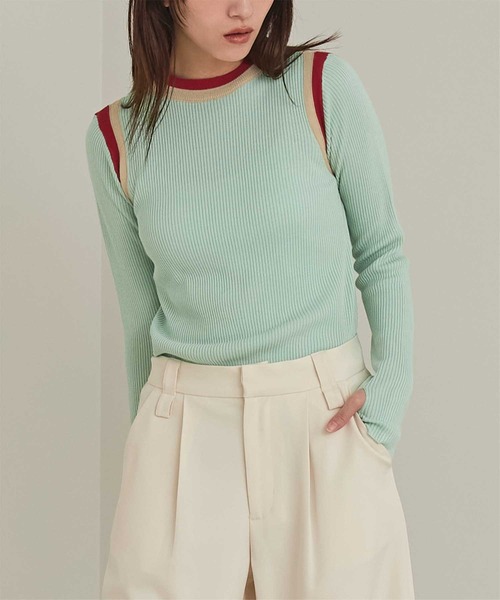 miette(ミエット)の「マルチカラーデザインリブニット(ニット/セーター・レディース・ブラック/グレー/ミント/アイボリー・FREE)」の1枚目の写真