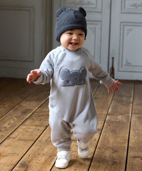 【セール】【10mois(ディモワ)】ベアマスクボアロンパース アイスブルー 70・80cm（ロンパース）｜10mois（ディモワ） 5,514円