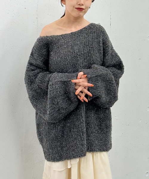 archives（アルシーヴ）の「ラメブークレバックシャンミドルニット（ニット/セーター・レディース・アイボリー/ピンク/チャコールグレー/ブルー・MEDIUM）」の7枚目の写真