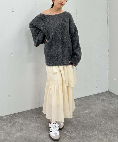 archives（アルシーヴ）の「ラメブークレバックシャンミドルニット（ニット/セーター・レディース・アイボリー/ピンク/チャコールグレー/ブルー・MEDIUM）」の9枚目の写真