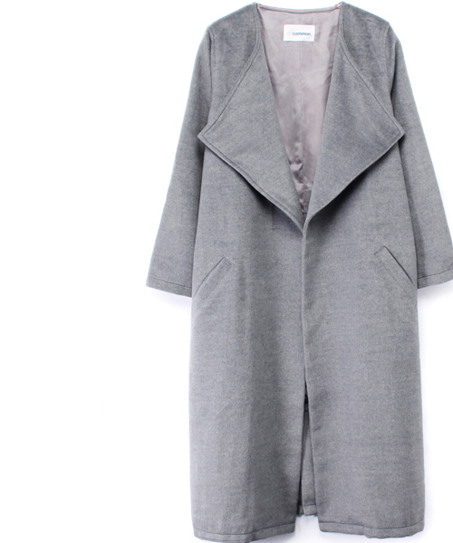 WHO'S WHO gallery(フーズフーギャラリー)の「【common.】WEB限定 裏地付きロングラップコート(ノーカラージャケット・レディース・グレー/ブラウン/カーキ・FREE)」の19枚目の写真